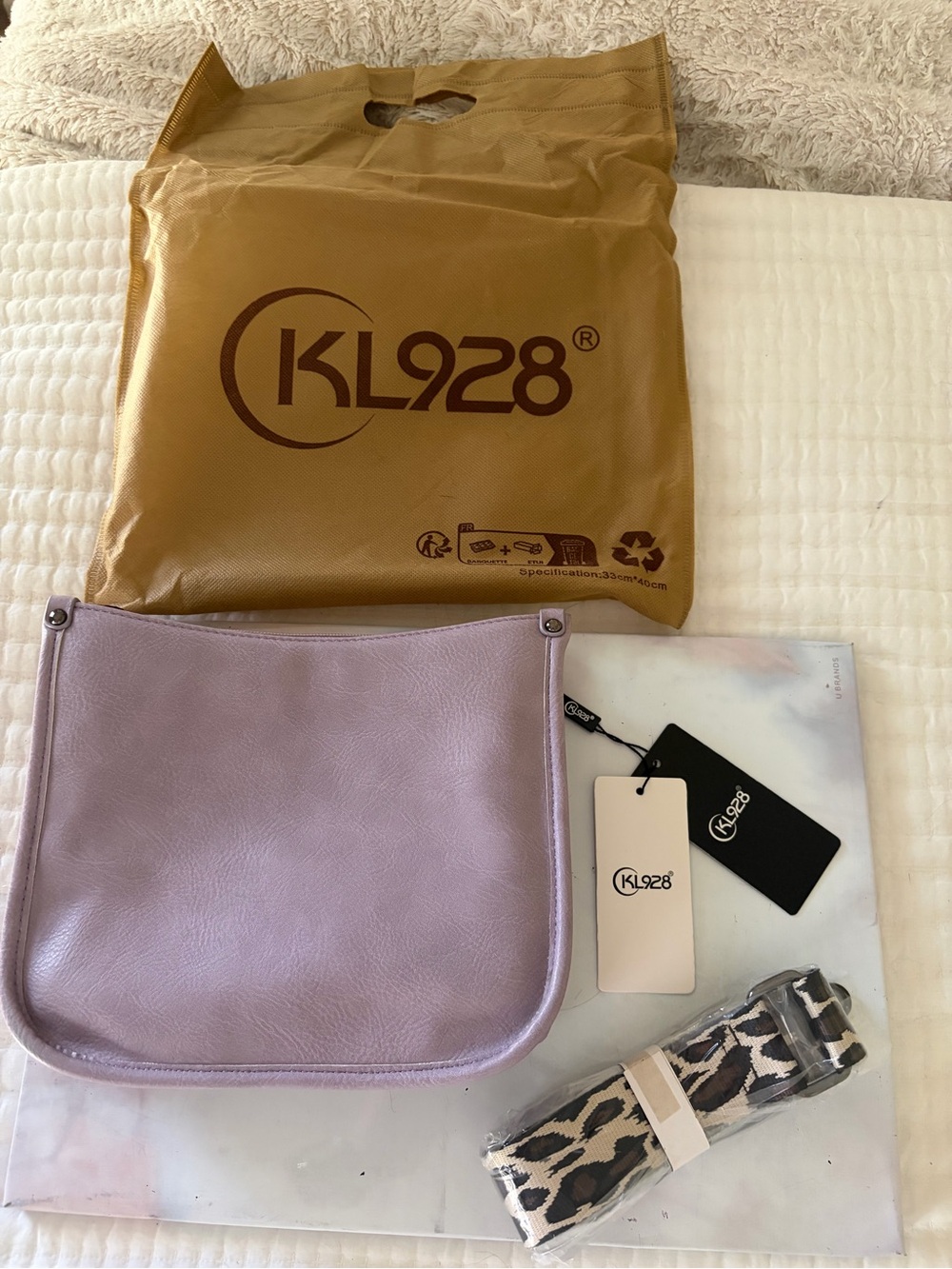 Women's Lilac Crossbody Bag with Detachable Animal-Print Strap
